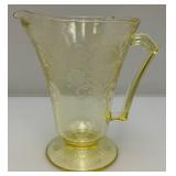 Vintage Hazel atlas Yellow Florentine No. 2 7 1/2" 28 Oz. Cone Footed Pitcher & Four Footed Glasses