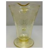 Vintage Hazel atlas Yellow Florentine No. 2 7 1/2" 28 Oz. Cone Footed Pitcher & Four Footed Glasses