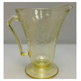 Vintage Hazel atlas Yellow Florentine No. 2 7 1/2" 28 Oz. Cone Footed Pitcher & Four Footed Glasses