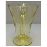 Vintage Hazel atlas Yellow Florentine No. 2 7 1/2" 28 Oz. Cone Footed Pitcher & Four Footed Glasses