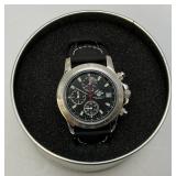 Vintage WURTH Mens Watch Black And Silver In Original Tin Container (New Old Stock)