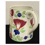 Antique Hand-Painted Stick Spatter Rabbit Ceramic Mug with Bunny Cricket Scene