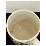 Antique Hand-Painted Stick Spatter Rabbit Ceramic Mug with Bunny Cricket Scene