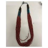 Multi-Strand Red, Brown, and Blue Bead Necklace