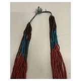 Multi-Strand Red, Brown, and Blue Bead Necklace