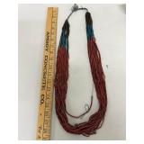 Multi-Strand Red, Brown, and Blue Bead Necklace