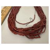 Multi-Strand Red, Brown, and Blue Bead Necklace