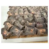 Primitive Wood Spool Trivet and Woven Advertising Basket Set