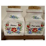Vintage Ceramic Spice Jar and Drawer Set with Wooden Rack