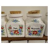 Vintage Ceramic Spice Jar and Drawer Set with Wooden Rack