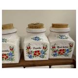 Vintage Ceramic Spice Jar and Drawer Set with Wooden Rack