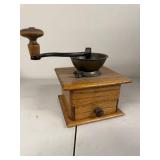 Vintage Wooden Manual Coffee Grinder with Metal Bowl