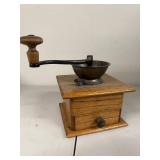 Vintage Wooden Manual Coffee Grinder with Metal Bowl