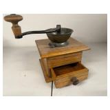 Vintage Wooden Manual Coffee Grinder with Metal Bowl