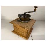 Vintage Wooden Manual Coffee Grinder with Metal Bowl