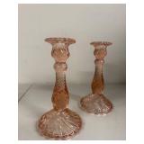 Pair of Vintage Pink Depression Glass Candlestick Holders