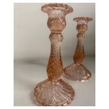 Pair of Vintage Pink Depression Glass Candlestick Holders