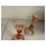 Pair of Vintage Pink Depression Glass Candlestick Holders