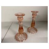 Pair of Vintage Pink Depression Glass Candlestick Holders