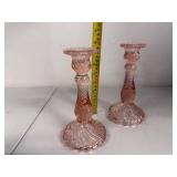 Pair of Vintage Pink Depression Glass Candlestick Holders