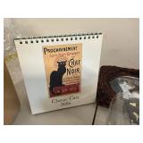 Cat Lover Decor Lot Including Figurine, Picture Frames, and Calendar
