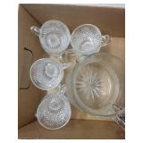 Pressed Glass Punch Bowl Set with 8 Cups and Pitcher