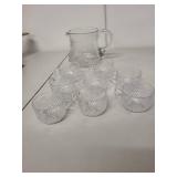 Pressed Glass Punch Bowl Set with 8 Cups and Pitcher