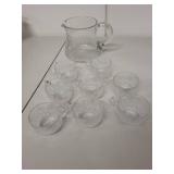 Pressed Glass Punch Bowl Set with 8 Cups and Pitcher