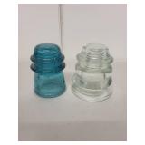 Pair of Hemingray Glass Insulators Aqua Blue and Clear