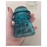 Pair of Hemingray Glass Insulators Aqua Blue and Clear