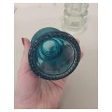 Pair of Hemingray Glass Insulators Aqua Blue and Clear