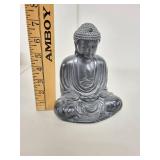 Decorative Silver and Black Buddha Statue, 7 Inches Tall