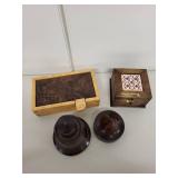 Collection of 2 Wooden Keepsake Boxes and 2 Hand-Turned Wood Bowls