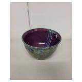 Handmade Pottery Bowl with Purple Interior and Green Glaze, 8 Inch Diameter