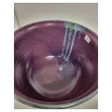 Handmade Pottery Bowl with Purple Interior and Green Glaze, 8 Inch Diameter