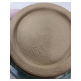 Handmade Pottery Bowl with Purple Interior and Green Glaze, 8 Inch Diameter