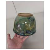 Handmade Pottery Bowl with Purple Interior and Green Glaze, 8 Inch Diameter
