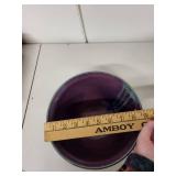 Handmade Pottery Bowl with Purple Interior and Green Glaze, 8 Inch Diameter