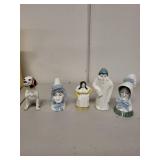 Set of 5 Royal Worcester Porcelain Figurines Including Mrs. Caudle and Dog