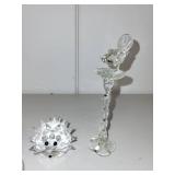Collection of 4 Animal Figurines: Swarovski Crystal Hedgehog, Glass Bird, Pearlite Quail, and Frosted Hedgehog