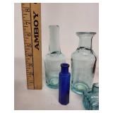 Collection of 8 Handmade Glass Bottles and Vases - Mixed Colors and Shapes