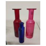 Collection of 8 Handmade Glass Bottles and Vases - Mixed Colors and Shapes