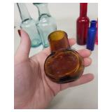 Collection of 8 Handmade Glass Bottles and Vases - Mixed Colors and Shapes