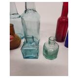 Collection of 8 Handmade Glass Bottles and Vases - Mixed Colors and Shapes