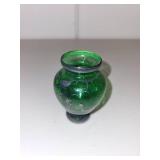 Pair of Miniature Decorative Vases - Hand-Painted Ceramic and Green Glass