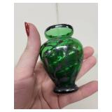 Pair of Miniature Decorative Vases - Hand-Painted Ceramic and Green Glass