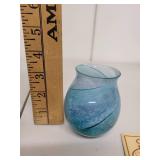 Caithness Glass Handcrafted Blue"Spiral Mofif" or "Aqua Lightning" Swirl Patterned Mini Vase with Tag
