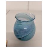 Caithness Glass Handcrafted Blue"Spiral Mofif" or "Aqua Lightning" Swirl Patterned Mini Vase with Tag