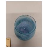 Caithness Glass Handcrafted Blue"Spiral Mofif" or "Aqua Lightning" Swirl Patterned Mini Vase with Tag