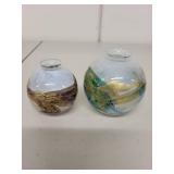 Pair of Vintage Isle of Wight Glass Hand Made Vases with Gold Accents